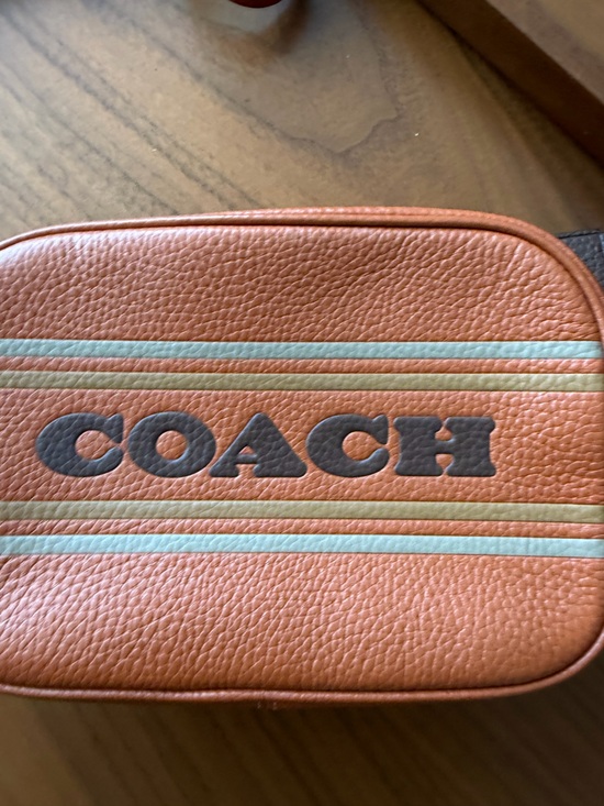 Coach Handbags - Coach Tan Leather Toiletry Case with Striped Logo
